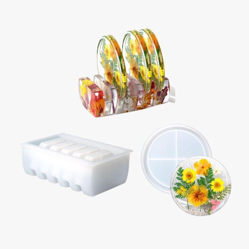 5-Piece Resin Coaster Mold Set with Stand | Resin Mold Box