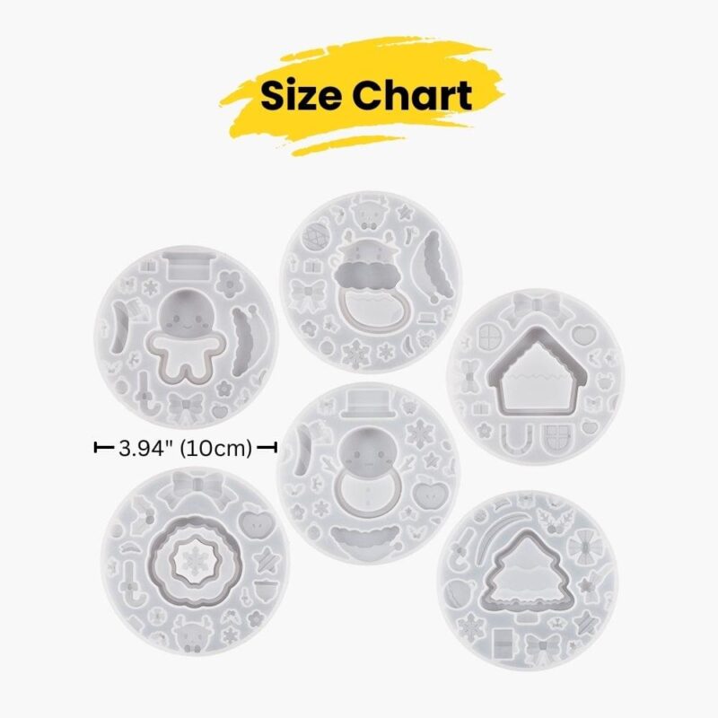 6-in-1 Christmas Resin Shaker Charm Mold Set – DIY Santa, Snowman, Tree, House, Wreath & Gingerbread | Resin Mold Box