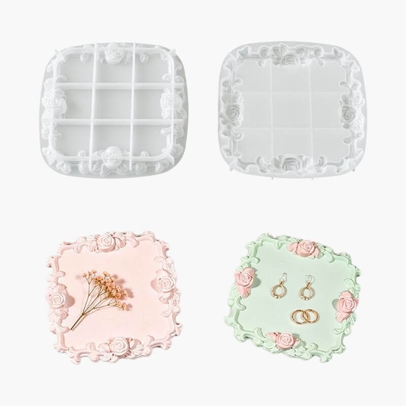 Baroque Rose Border Resin Trinket Tray Mold Set, 2-Pack