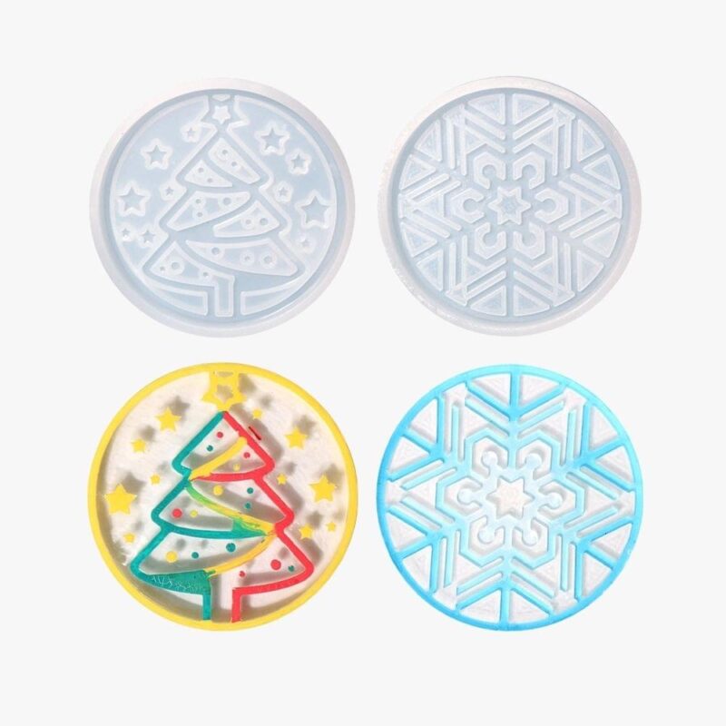 Festive Christmas Resin Coaster Mold Set (2 Designs) | Resin Mold Box