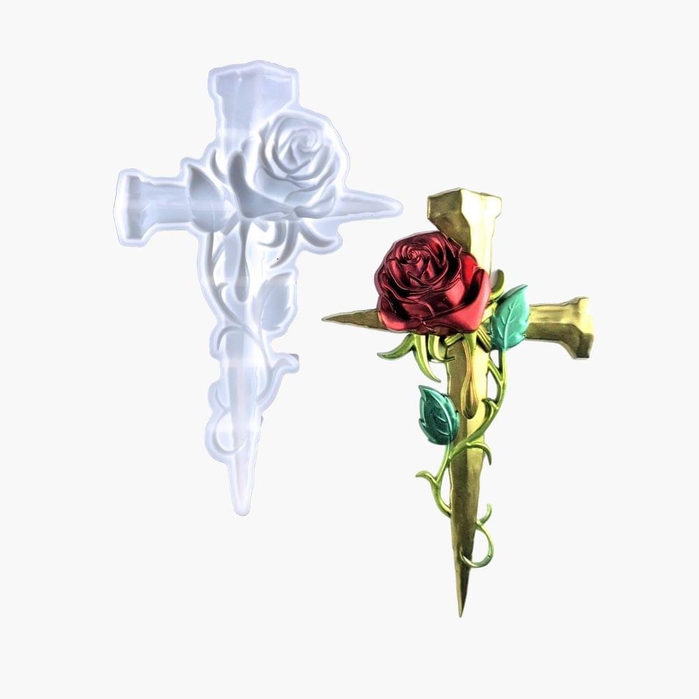 Large Rose Cross Resin Mold 10.16"