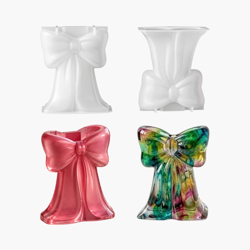 Bow Vase-Shaped Silicone Mold, Matching 2-Pack Set Resin Mold Box
