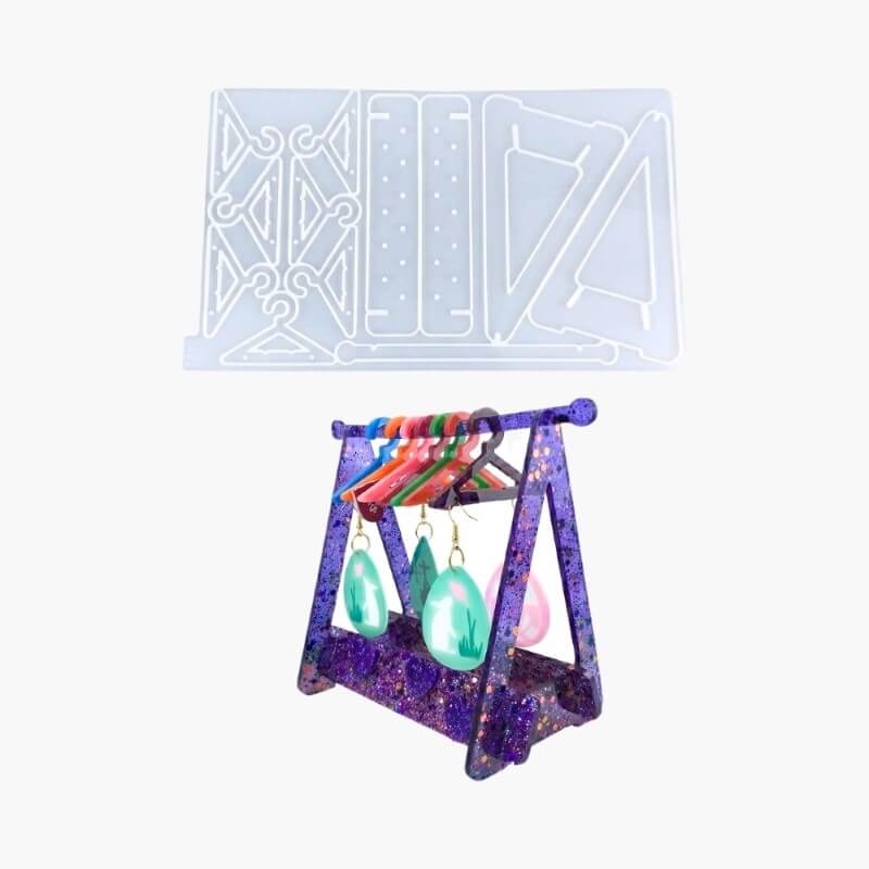 Clothing Rack Earring Display Silicone Resin Mold Set - DIY Jewelry Organizer with Miniature Clothes Hangers