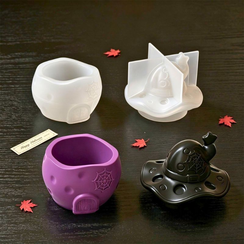 Witch Hat House Jar Silicone Mold Set, 2 Complete Sets | Resin Mold Box